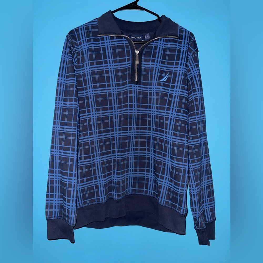 Nautica plaid geometric quarter zip jacket pullover sweatshirt size medium